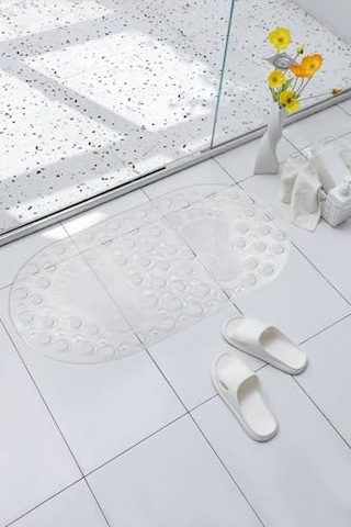 Premium Serisi Banyo - Küvet İçi Kaydırmaz Vantuzlu Ayak Desenli Paspas 66,5 X 36,5 Cm, Beyaz Çok Renkli