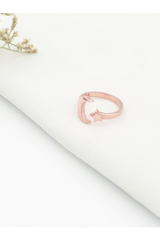 Brezza Lusso Jewelry Yıldız Ve Hilal Kadın Gümüş Yüzük Ayarlanabilir 11-17 Rose