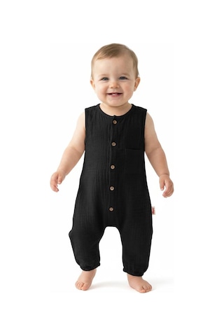 Miababy Müslin Kısa Atlet Tulum Siyah