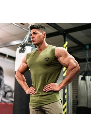 Beyaz Muscleguys Yaz Yeni Avrupa Ve Amerikan Tarzı Baskılı Yelek Pamuklu Erkek Fit Spor V Yaka Kolsuz Tişört