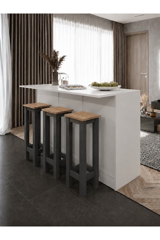 Gora Tabure - 40cm - Bar Sandalyesi - Bar Taburesi Antrasit - Atlantik Çam