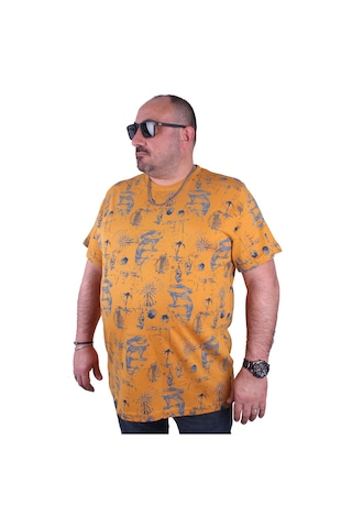 Moc Grande Mocgrande Büyük Beden Sıfır Yaka Tişört Compass Holiday 23151 Hardal-Hardal Çok Renkli