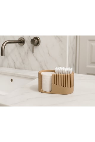 Modern Tasarımlı Çok Amaçlı Pamuk & Kulak Çubuğu Düzenleyici Organizer - 12x7x7cm Bej