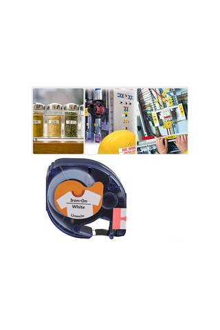 Moveevo Dymo Uyumlu Baskı Etiket Bandı, 12mmx2m, Beyaz Üzeri Siyah, Yüksek Sıkma Dayanımı, Kumaşa Ütüleyerek Uygulanır 1 Adet