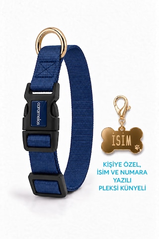 Caramelos İsimli Köpek Tasması, Ayarlanabilir Yavru, Mini, Orta Ve Büyük Irk Köpek Tasması, Lacivert