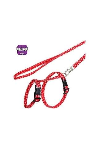 Pettagart Kırmızı Beyaz Pati Desenli Ayarlanabilir Kedi Göğüs Tasma Seti 10 Mm 110 Cm