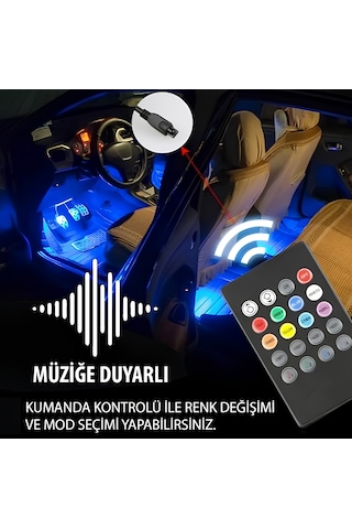 12v Ayak Altı Led Lamba 4lü Kumandalı 12 Led