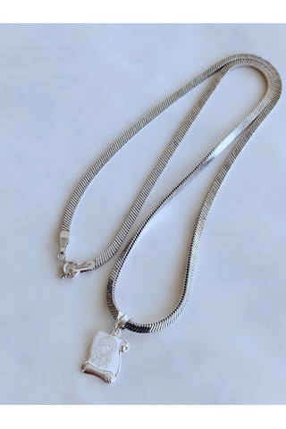 Gümüş Meryem Ana Plaka Madalyon Tasarım Yılan Zincir Kadın Kolye