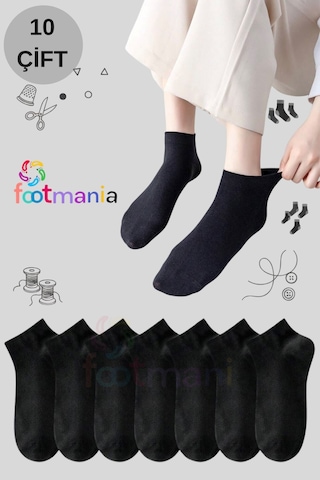 Footmania 10'lu Kadın Siyah Patik Bilek Çorap Pamuklu