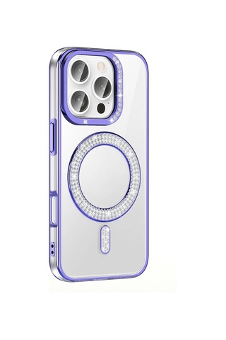 Apple Uyumlu iPhone 16 Pro Max Kılıf Pırlanta Taş Tasarımlı Magsafe Şarj Özellikli Redclick Karetta Silikon