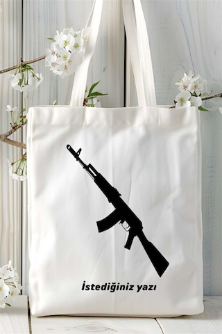 Art Hediye Ak-47 Kalaşnikof Baskılı Bez Çanta Kişiye Özel Model 4 Çok Renkli