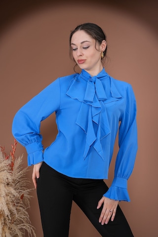 Fırfırlı Zarafet Bluz Mavi