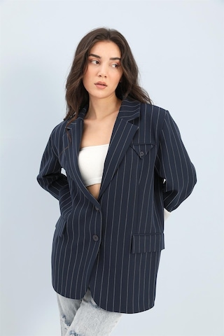 Blazer Ceket Çizgili Atlas Kumaş - Lacivert-lacivert Lacivert
