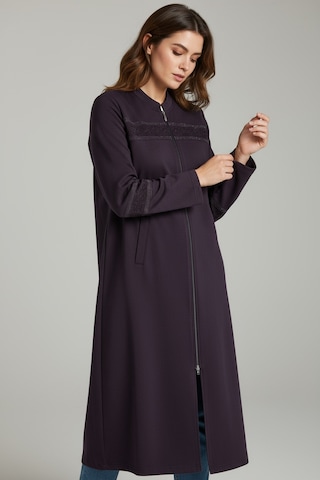 Kadın Önü Fermuarlı Desenli Cepli Mevsimlik Kap Mor