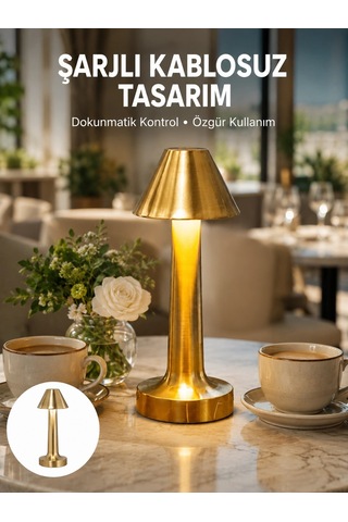 Mey İthalat Şarjlı Masa Lambası 3 Işık Modu Kademesiz Karartma Metal Gövde Yeni Nesil Çok Renkli