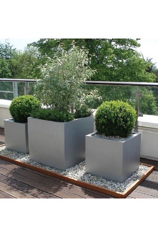 Mofiba Fiberglass Saksı Kare 35cm 35cm 35h Cm Metalik Gri