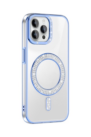 Apple Uyumlu iPhone 12 Pro Kılıf Pırlanta Taş Tasarımlı M-safe Şarj Özellikli Zore Karetta Silikon Kapak Mavi