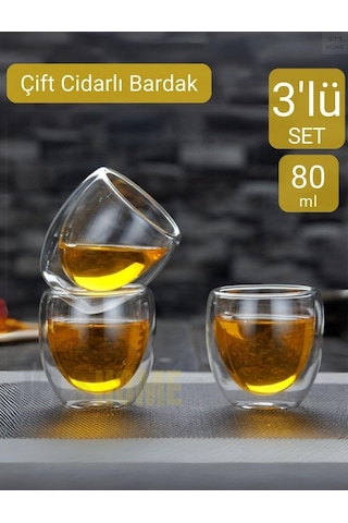 3 Lü Set Espresso Bardağı 80 Ml Kahve Bardağı Çift Cidarlı Bardak Viski Bardağı Şeffaf