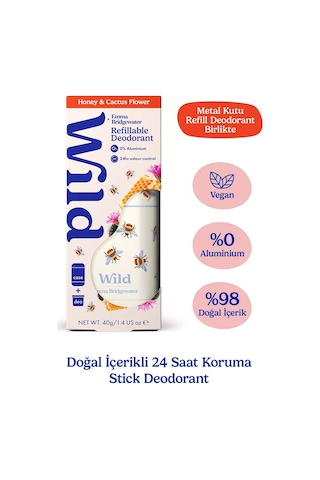 Wild %98 Natural Stick Deodorant Kutu + Refill Paketi - Honey Bee + Honey & Cactus Flower 40 Gr
