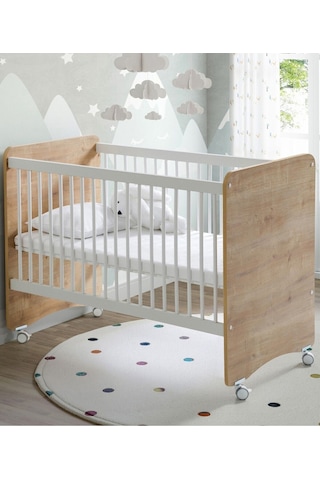 Babywhen 1026 - Tekerlekli Kademeli Pratik Bebek Beşik 60x120 Ahşap