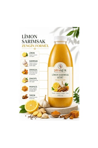 Limon Sarımsak Kürü Zencefilli Zerdeçallı Propolisli Tarçınlı 1000 ml 60 Gün Dinlendirilmiş