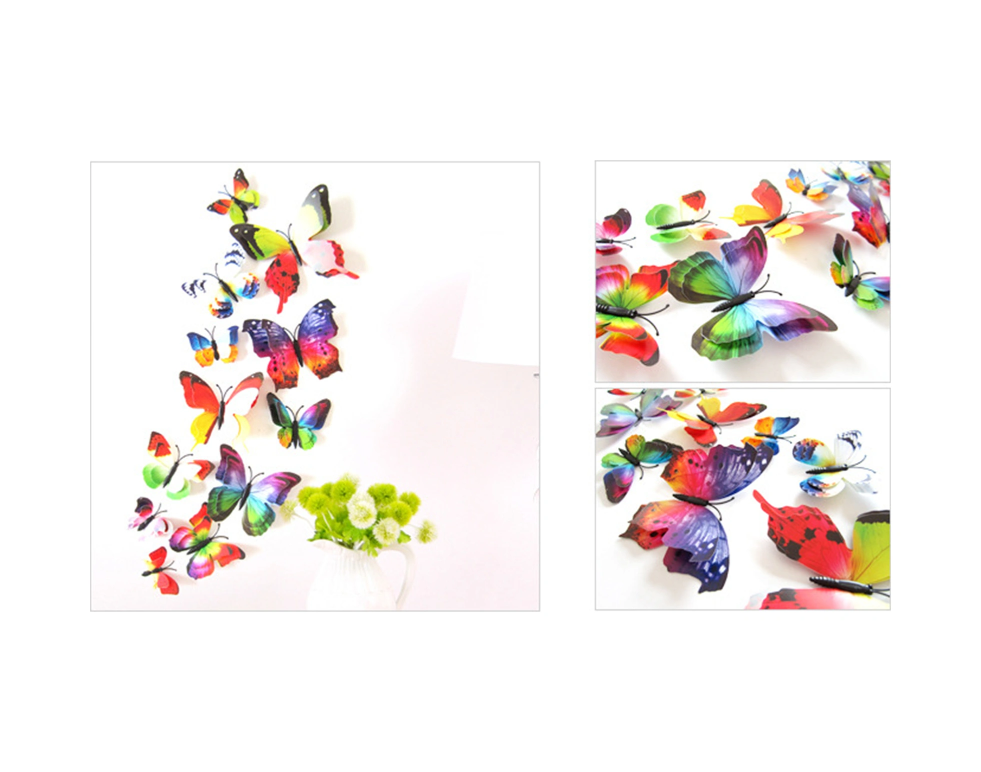 Fosenze Pvc Çift Katlı 3d Kelebek Duvar Sticker Seti 12 Adet - Renkli, Doğal Dekor, Kolay Uygulama, Çocuk Odası, Bahçe, Hediye Ideali Renkli