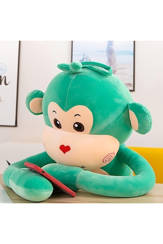 İthal Kumaş Sevimli Maymun Peluş Oyuncak 75 Cm Ekstra Yumuşak Canlı Renkli Uyku Ve Oyun Arkadaşı Yeşil