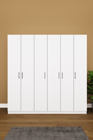 Asra Trend 6 Kapaklı Gardırop G-06 %100 MDF Çift Katlı Askılı Elbise Dolabı Beyaz