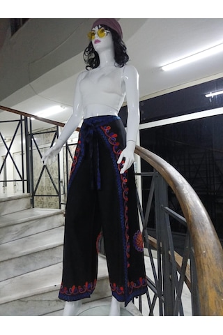 Eren Style Otantik Nakış İşlemeli Harem Şalvar Bulmaca Pantolon 104 Cm -9315 Siyah