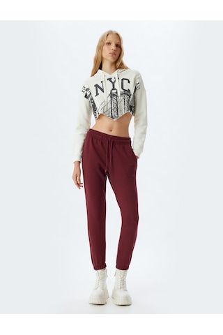 Koton Jogger Eşofman Altı Cep Detaylı Beli Bağcıklı Nervürlü Rahat Kalıp Bordo 5wal40026ık Bordo