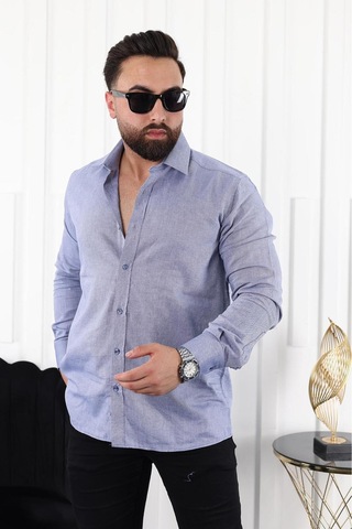 Mcz Giyim İndigo Renk Regular Klasik Erkek Gömlek Indigo