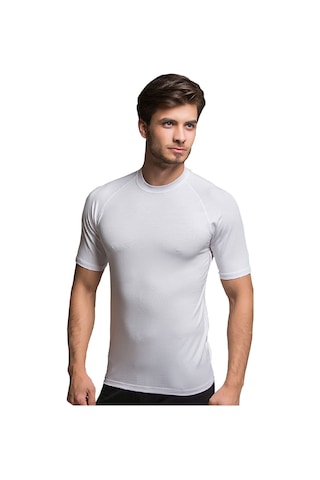 Thermoform Bambu Erkek Bisiklet Yaka Tişört Kısa Kollu Fanila Atlet Ve Slip Külot Seti Beyaz Çok Renkli