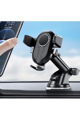 Vantuzlu Araç İçi Telefon Tutucu Güçlü Kavrama 360 Derece Uzayan Kol Siyah