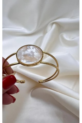 Bb Çelik Sedef Detay Kelepçe Bilezik Altın