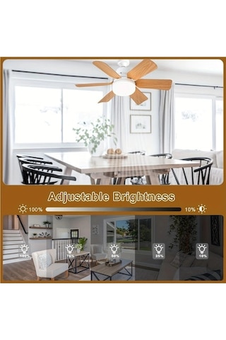 Springsun Kare Desenli 6 Bladeslı 2-in-1 Fan Lambası, 3 Hızlı Fan, Parlaklık Ve Renk Sıcaklığı Ayarlı, 85-265v, Kumanda İle Pil Yok