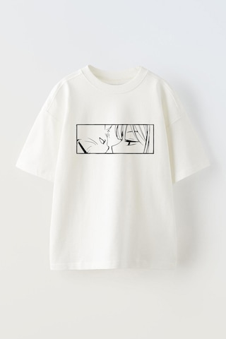 Thewert Unisex Kedi Ve Kız Cizim Tasarım Baskılı Pamuk Beyaz Oversize T-shirt