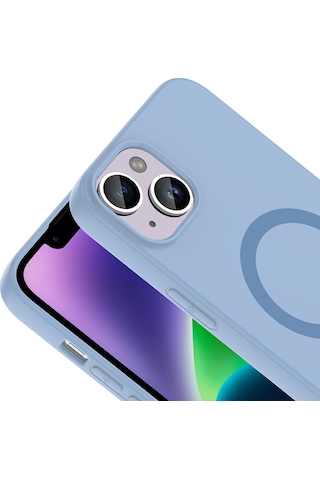 Maks Technology iPhone Uyumlu 14 Kılıf M-safe Şarj Özellikli Mkst Aris Silikon Kapak - Baby Blue