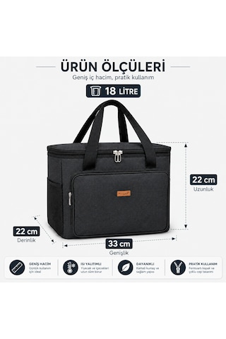 Microcase 18 Lt 5 Gözlü Termos Çanta Isı Yalıtımlı Piknik Kamp Plaj Balıkçı Soğutucu Çanta Al5649 Siyah