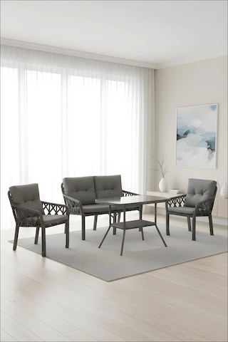 Lumisgarden Neva Rattan Bahçe Takımı 2+1+1 +masa Gri