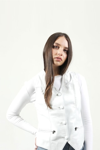 Dericlub Dc-001 Hakiki Deri Kadın Yelek Beyaz