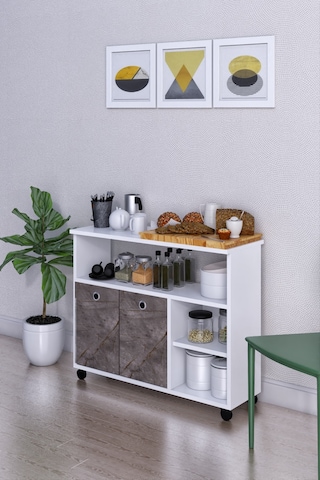 Dolap Taşınabilir Çok Amaçlı 2 Kapaklı Katlı Mutfak Balkon Dolabı Gordiyon