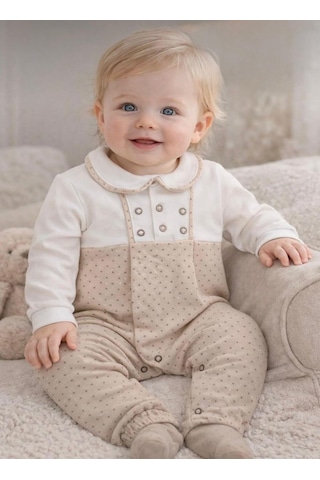 Aykidsclup Erkek Bebek Tulum Yakalı Düğme Detaylı Pamuklu Uzun Kollu Tulum-124984v Vizon Aykidsclup Erkek Bebek Tulum Yakalı Düğme Detaylı Pamuklu Uzun Kollu Tulum-124984v Vizon