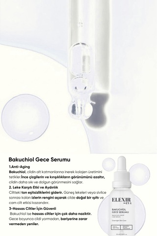 Bakuchıol Gece Serumu Doğal Retinol Alternatifi Yaşlanma Karşıtı Bakım Serumu Gece Cilt Bakımı 30 Ml