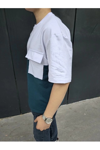 Novalisse Erkek Kısa Kol Yazlık Tişört Torba Cepli Parçalı T-shirt - Lacivert Çoklu Renk