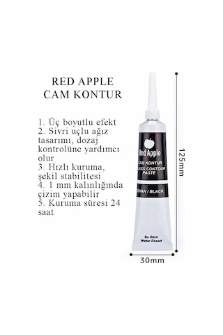 Siyah Kontür Boyası 20 Ml 4 Adet Red Apple Cam Vitray Boyası Kontur Boyası Ana Hatları Çizme Sanatsal Hobi
