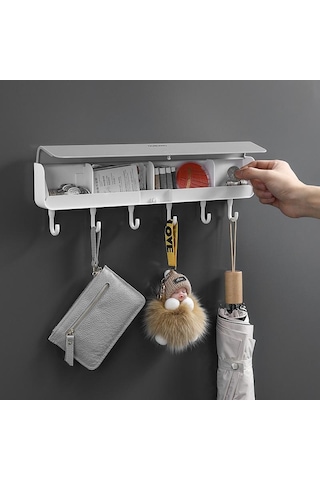 Gri Mengnı Yeni Depolama Rafı Kancalı Çok Fonksiyonlu Depolama Rafı Yumruksuz Organizatör Bölmeli Banyo Aksesuarları Setleri Gri