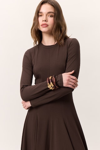 Kuplu Uzun Kollu Elbise Kahverengi Kahverengi