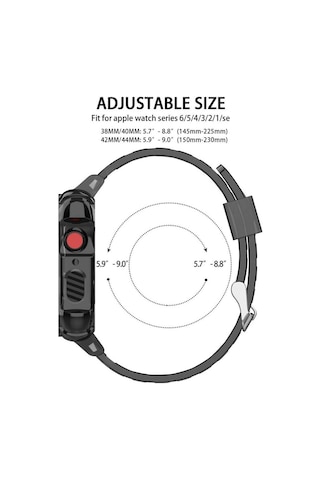 Wozlo Apple Uyumlu Watch 1, 2, 3, 4, 5, 6, 7, 8, Se Kasa Koruma 42/44/45mm Spor Kordon Kayış - Siyah