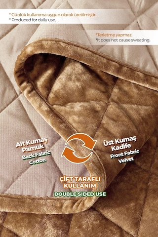 Evlen Home Kapitone Kadife Yatak Örtüsü Seti Çift Kişilik Supersoft 3 Parça Yumuşak Elyaf Dolgulu Kahve Kahverengi