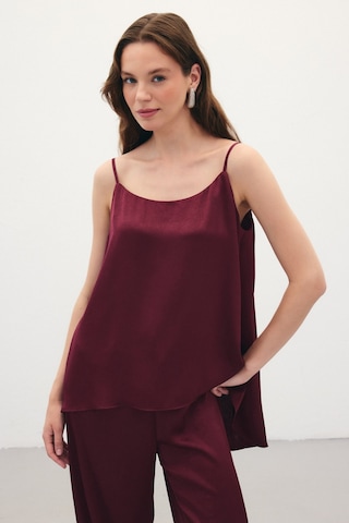 Sateen Askılı Saten Bluz - Bordo-136353 Bordo
